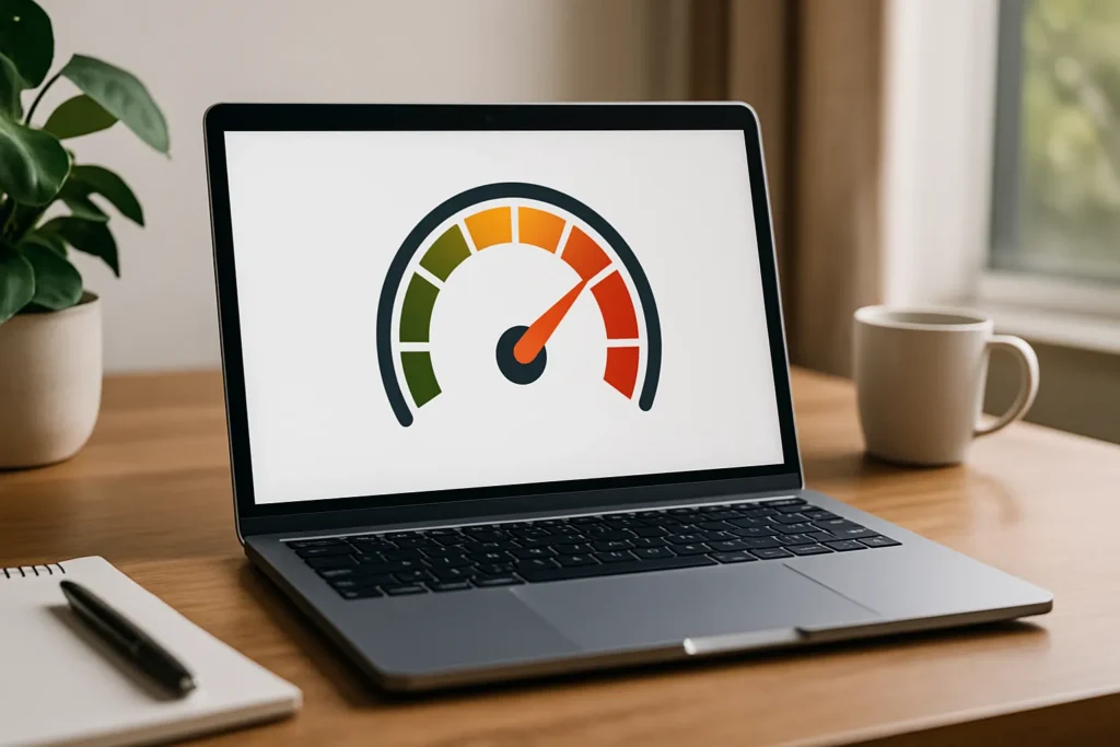 Showing fast website performance speedometer