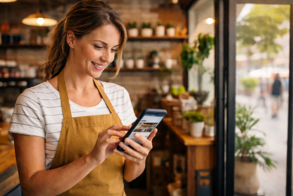 Local business owner updating Google Business Profile